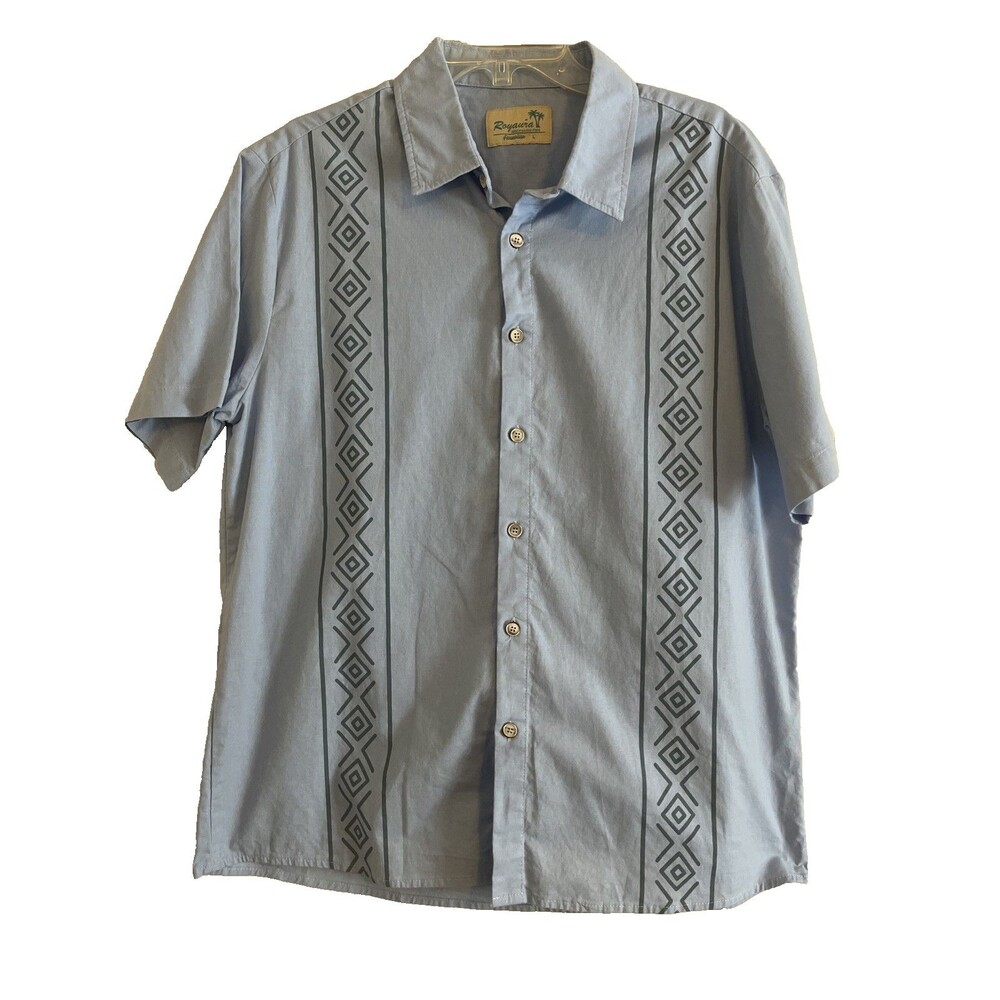 Royaura Hawaiian Bowling Shirt Men’s L Blue Button Up Classic Design Travel